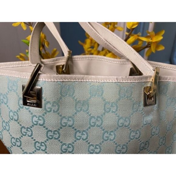 Authentic Gucci Blue "GG" Monogram Bucket Tote - Picture 1 of 6